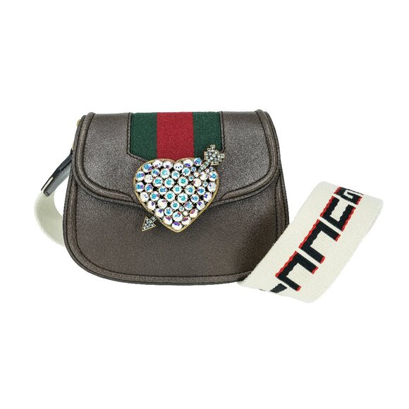 Gucci Totem Leather Heart Rhinestone Embellished Crossbody Bag - Picture 1 of 12